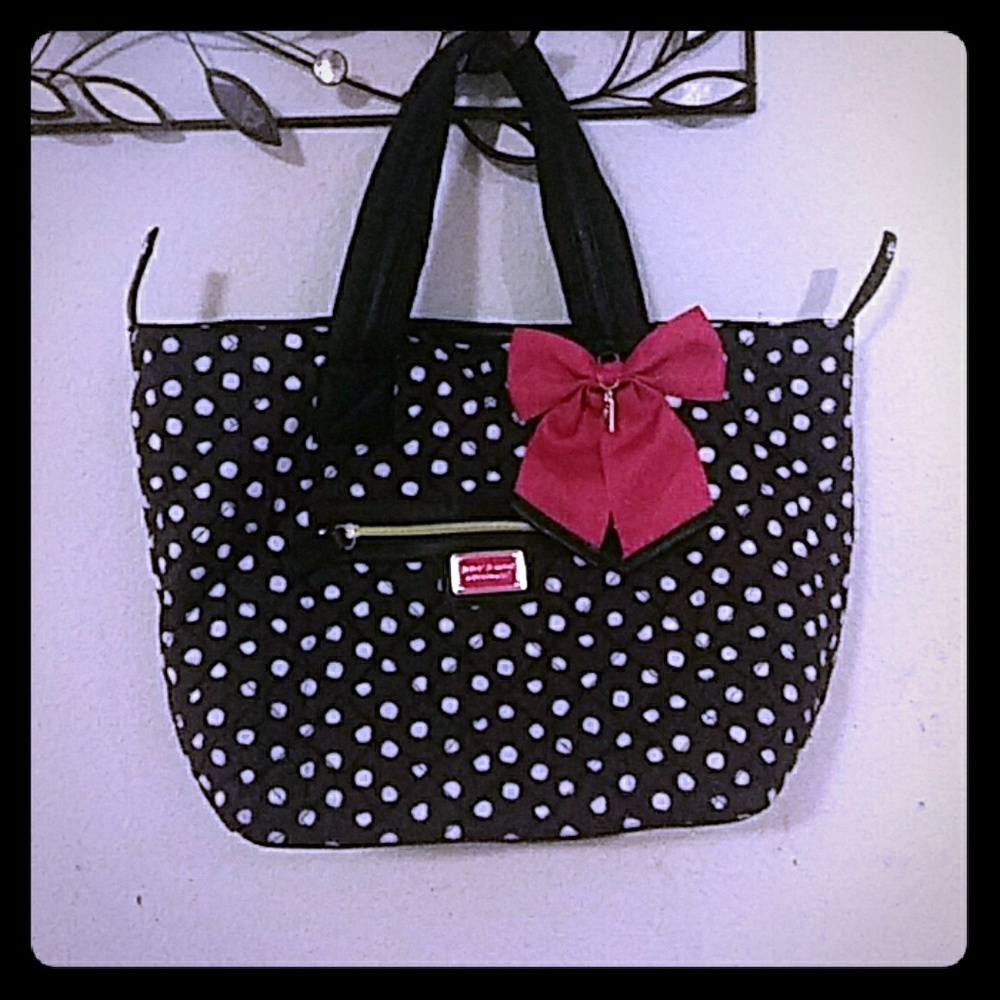 Betsey Johnson black with white polka dot purse